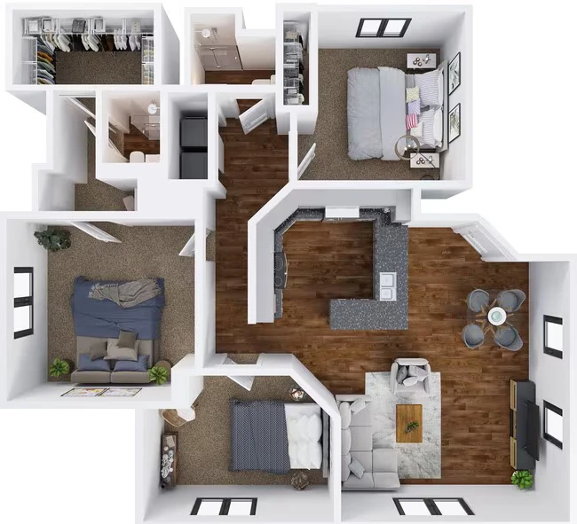Three Bedroom, Two Bath 1063 floor plan